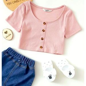 Pink Button Up Cropped Tee